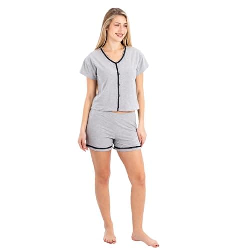 Women’s Classic 100% Cotton Pajama Set | Soft Button-Down Top & Shorts | Lightweight Sleepwear & Loungewear | Sizes XS to L