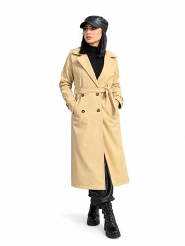 Women's Trench Coat Quilted Fur Water Proof Dark Beige | Warm fur lining, waterproof, long cut, scoop collar, double button