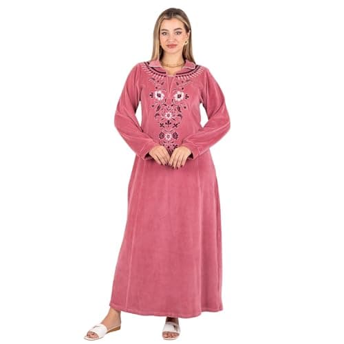 ZECOTEX Women’s Velvet Embroidered Nightgown Abaya | Classic Winter Home & Guest Dress | Soft Warm Fabric | عباية قطيفة شتوي مطرزة كلاسيك أنيقة Nightgown nightshirt