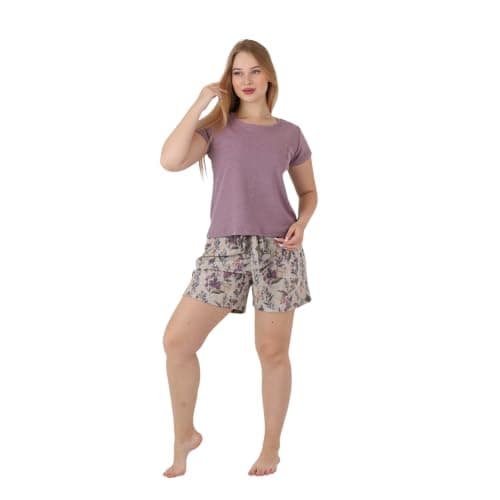 ZECOTEX Women's Ribbed Cotton Pajama Set | Embroidered Short Sleeve Top & Floral Print Shorts | Soft Breathable Summer Sleepwear | Sizes S-2XL