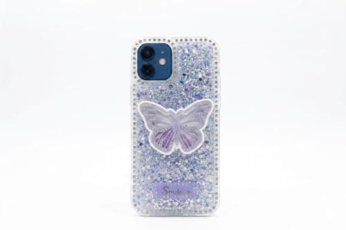 Butterfly Crystal For (iphone 12/12 Pro) Protective Case Glittery Back Cover Rhinestone Frame For Girls Shockproof Protection For Girls (Blue) Cellular phone case