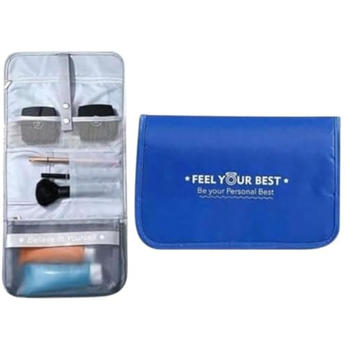 Foldable Travel Toiletry Bag Hanging Cosmetic Bag Men Portable Kit Organizer, Makeup Case for Women Organizing And Arranging Makeup Tools, Cosmetics, And Accessories - Hanging Feature (Blue)