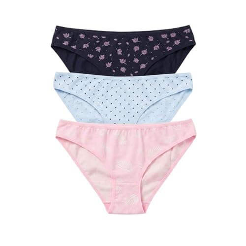 Pourelle Women's Cotton Underwear Bikini Panties, Pack of 3, Multicolor Underpants