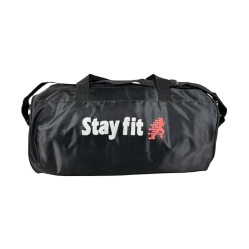 MD Stay Fit Sports Gym Bag, Black Cylindrical Duffel with Shoe Compartment, Adjustable Shoulder Strap