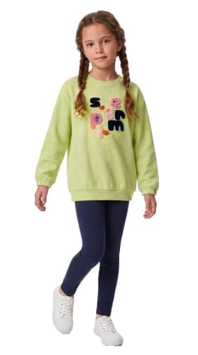 Marinero Toddler Girls’ 2-Piece Cotton Set – Striped Slogan Print Sweatshirt with Balloon Sleeves