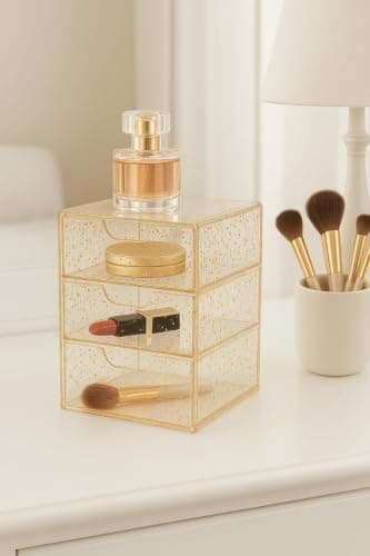 Generic 3-Drawer Organiser Gold 13 x 10 cm Multi-Purpose Storage, .hd Caddy
