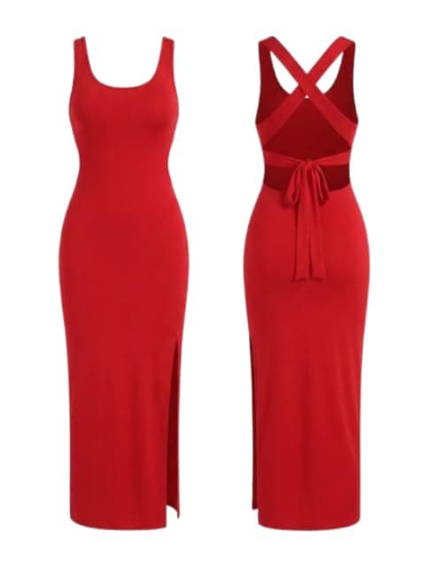 Women's Backless Bodycon Dress with Cross Straps and Bow – Party Evening & Occasion – Code 7722