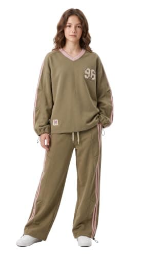 Marinero Girls’ 2-Piece Cotton Tracksuit – V-Neck Sporty Sweatshirt with Contrast Trim & Pleated