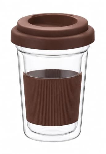 Newhome 2152 Czech Small Double Wall Cappuccino Cup with Silicone Lid, Insulated Glass Coffee Mug for Cappuccino, Latte, Tea and Hot Beverages, Heat-Resistant Design Drinking cup