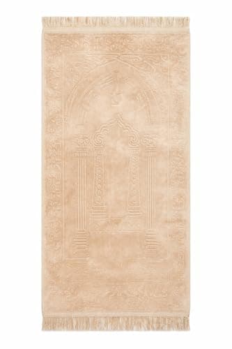 Velvet Prayer Mat with Rubber Fasteners Large Size Beige