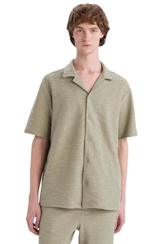 DeFacto Mens Young Regular Fit Apache Neck Regular Woven Top Short Sleeve Shirt Short (pack of 1)