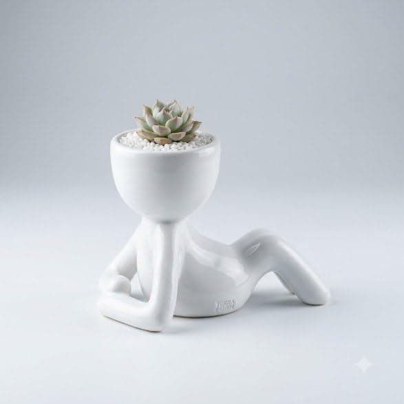Reclining Human Figure Ceramic Plant Pot for Small Succulents and Cacti Planter