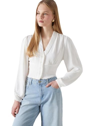 LC WAIKIKI Woman V Neck Crop Women's Blouse Shirt
