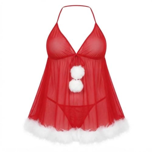 Women's Red Christmas Festive Nightgown - Lingerie One Size Nightgown nightshirt