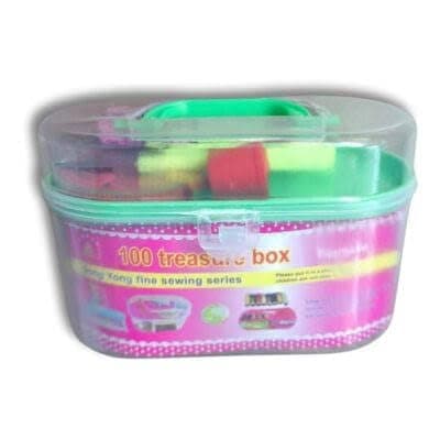 Sewing Kit Treasure Box in Portable Plastic Case | Portable Carry Handle, Compact Storage, Fine Sewing Series, Colourful Threads, All-in-One Set
