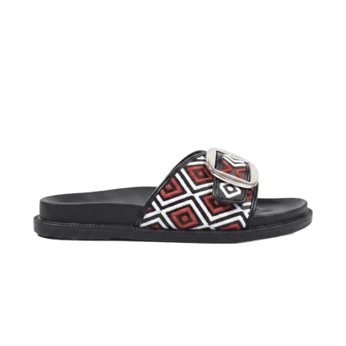 Project Z Women Slippers Artie - Geometric Design Flat Summer Slipper with Metal Buckle - Comfortable Lightweight Shoes for Home and Summer Outings - Beige-37/38