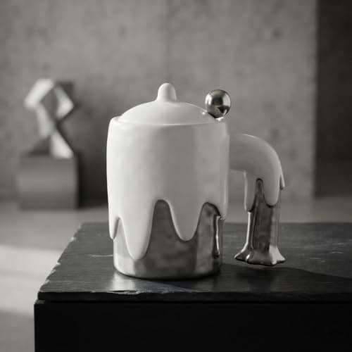 Modern Porcelain Mug with Lid and Spoon Set Black and White Drinkware