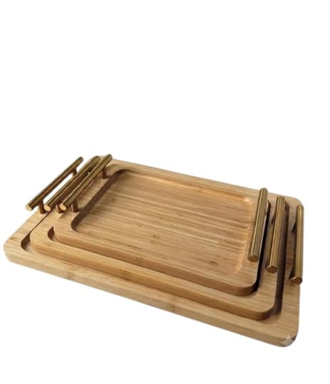 Wooden Rectangular Serving Trays 3 Pieces - With Handles For Easy Carrying And Serving AR