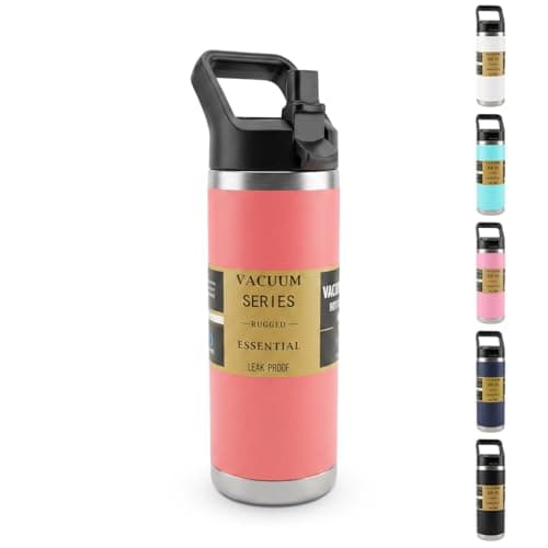 Water Bottle - Vacuum Insulated Stainless Steel Double Wall Thermal Flask with Straw Lid and Carry Handle Leakproof BPA Free for Travel Gym Camping and Office 540ml, F-1550 (Orange) Thermos