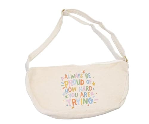 OX W-71 Comic Phrases Fabric Fashion Printed Waist Bag with Zipper for Women, Off-White Waist pack