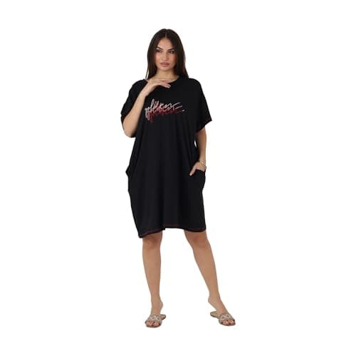 ZECOTEX Women's Short Night Dress Cotton | Embroidered Kaftan | Half Sleeve, Relaxed Fit, Sleepwear | Sizes M to 4XL Nightgown nightshirt