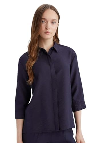 DeFacto Womens Regular Fit Shirt Neck 3/4 Sleeve Traditional Woven Top Long Sleeve Shirt E4987AX Long Sleeve Shirt