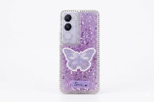 Butterfly Crystal For (Vivo V40 Lite) Protective Case Glittery Back Cover Rhinestone Frame For Girls Shockproof Protection For Girls (Purple) Cellular phone case