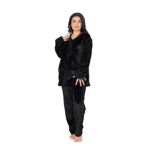 Dadosh Women's Fur Pajamas Set Sleepwear Comfy Pajamas Women Winter Button Long Sleeve Pajamas