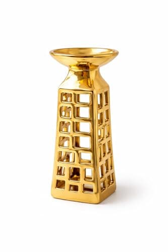 Home Care WA-1155 Square Gold Mesh Candle Holder (Small) Luxury Decorative Candle Holder with Elegant Gold Mesh Design