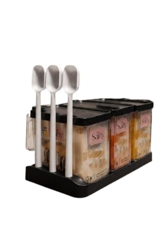 Acrylic Spice Set with Spoons and Stand - Clear Storage Jars for Salt, Sugar, Spices, Kitchen Organization Food storage container