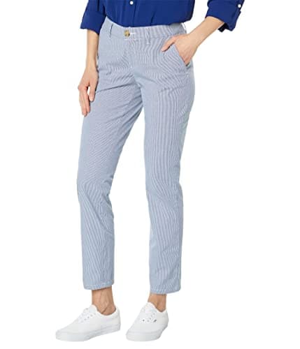 Tommy Hilfiger Hampton Chino Lightweight Pants for Women with Relaxed Fit, Blue/White, 8