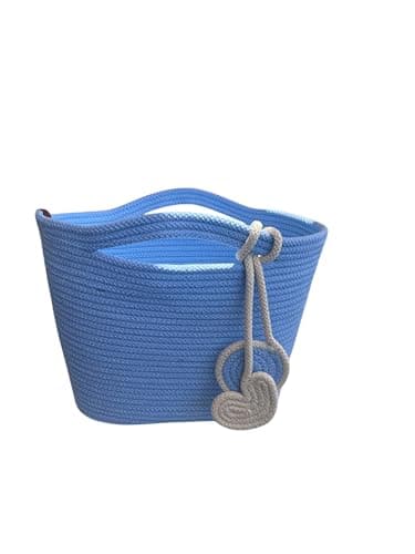 Woven it Cotton Rope Beach Bag, Blue, Woven Tote with Rope Detail, Summer Bag