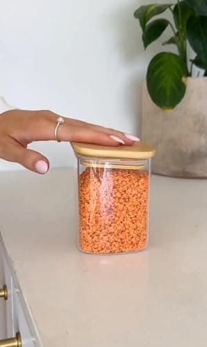 Generic Glass Spice Jar with Airtight Wooden Lid, Square, 300ml Capacity, for Kitchen Storage, .Ais