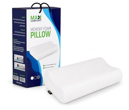 Max Comfort American Memory Foam Contour Pillow – Comfortable Sleeping Pillow for Head and Neck Support, 60 x 35 x 13 cm, White Body positioner