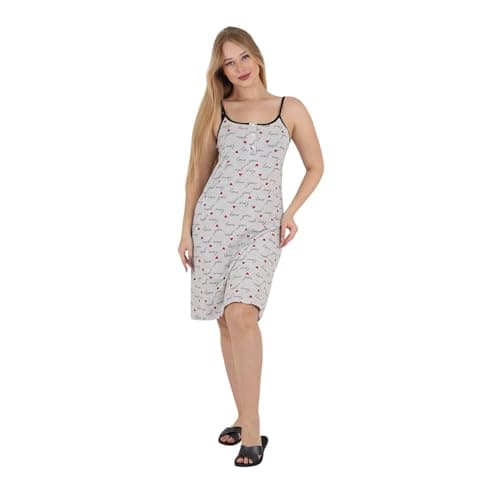 ZECOTEX Women's Egyptian Cotton Printed Nightgown | Grey 'Love You' Print Loungewear Dress | Soft Breathable Sleepwear | Sizes M–3XL | Made in Egypt Nightgown nightshirt
