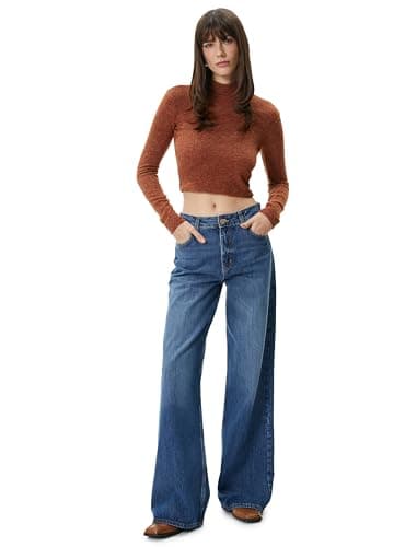 KOTON womens High Neck Long Sleeve Crop Tshirt