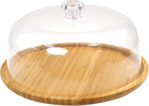 Cake and Tart Serving Plate with Clear Acrylic Lid and Bamboo Base 30 by 14 cm Practical Bakery and Dessert Case Stylish Design for Daily Use Banquet Kitchen Dining Organization Tray