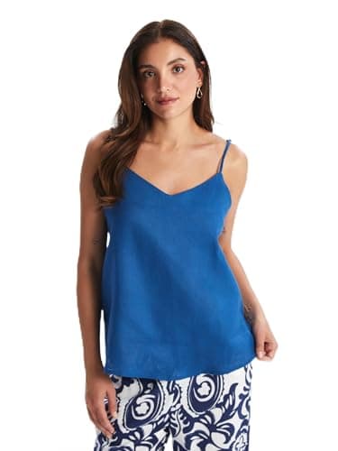 LC WAIKIKI Woman V Neck Strappy 100% Linen Blouse