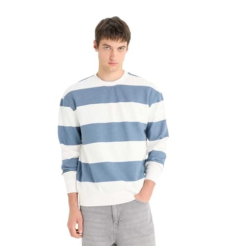 DeFacto Mens Boxy Fit Crew Neck LONG SLEEVE Knitted Sweat Shirt A9066AX Sweat Shirt (pack of 1)