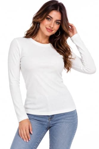 توب نسائي ريب مضلع بأكمام طويلة وياقة دائرية، تيشيرت نسائي سادة بقصة Slim Fit للاستخدام اليومي والكاجوال من كيان للتجاره والتوزيع كود 4095 Shirt
