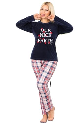 PROJECT Z Women's Winter Pajamas Lorina 3177 Soft Plush Long Sleeve Plaid Pants – Comfortable and Stylish Home Pajamas for Women – Large to 2XL Sizes – Multicolor