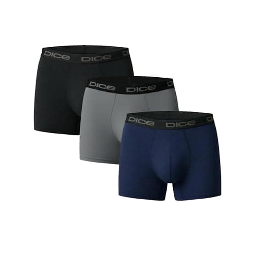 DICE Men's Pro Boxer Trunks, Pack of 3, Black, Grey and Navy Blue, Elasticated Waistband Underpants