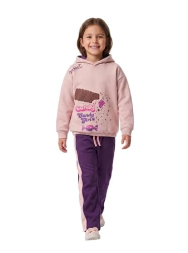 Marinero Toddler Girls’ 2-Piece Cotton Set – Candy Graphic Print Hoodie & Wide-Leg Sweatpants