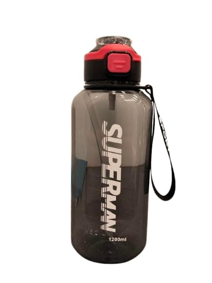 Generic Sports Water Bottle, 1200ml Capacity, Black with Red Cap, Stay Hydrated During Workouts or Travel, Lightweight and Easy to Carry for Daily Use.