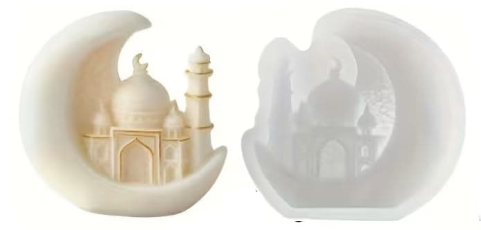 3D Crescent Mosque Silicone Mold, Islamic Ramadan Decorations, White Resin Candle Mold, Eid Gift, DIY Craft Supplies