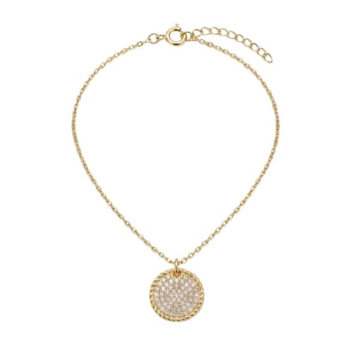 Gold Tone Round Pendant Necklace With Crystal Studded Pendant Dainty Thin Chain For Women-Mg_cg10047