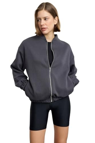 Trendyol Woman Anthracite Zippered Oversize/Wide Pattern Thick Polar Fleece Knitted Sweatshirt TWOAW25SW00122 Sweatshirt
