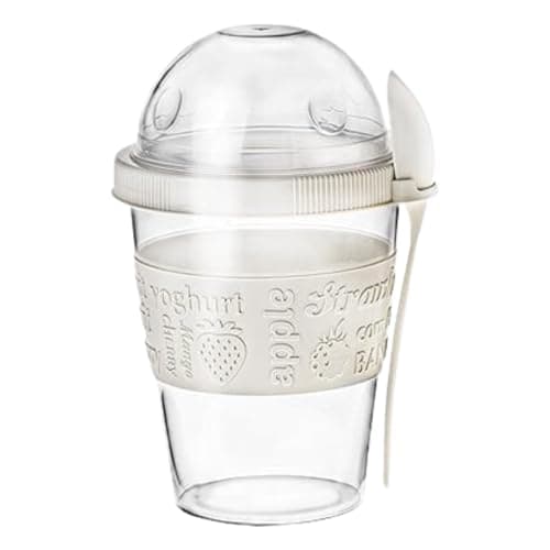 Set of Yogurt Cups, Lid With Spoon, BPA-Free, Reusable Container, Breakfast Pots To Go, Cereal On The Go, Overnight Oat Jars, Oatmeal Containers, Fruit Containers, 600 ml Made In Turkey (Light Grey) Food storage container