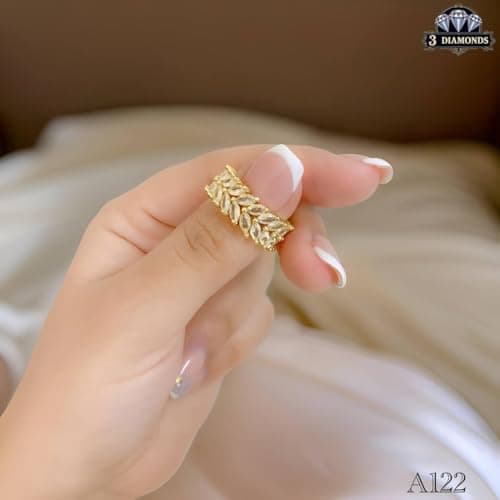 3 Diamonds 292474661779625 18K Gold-Plated Ring – Leaf-Inspired Crystal Band for Elegant Women-1
