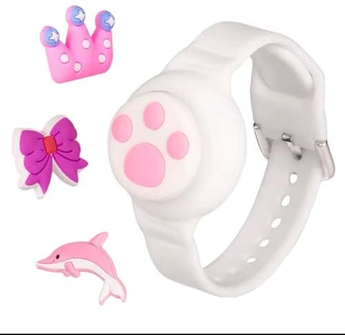 Ecosystem Kids Bracelet for Airtag with 4 pcs Cartoon charms Adjustable Watch Band, Soft Silicone Wristband Case Cover for Airtag, Lightweight Holder for Apple AirTag Watch Band for Toddler (White) Portable electronic device cover